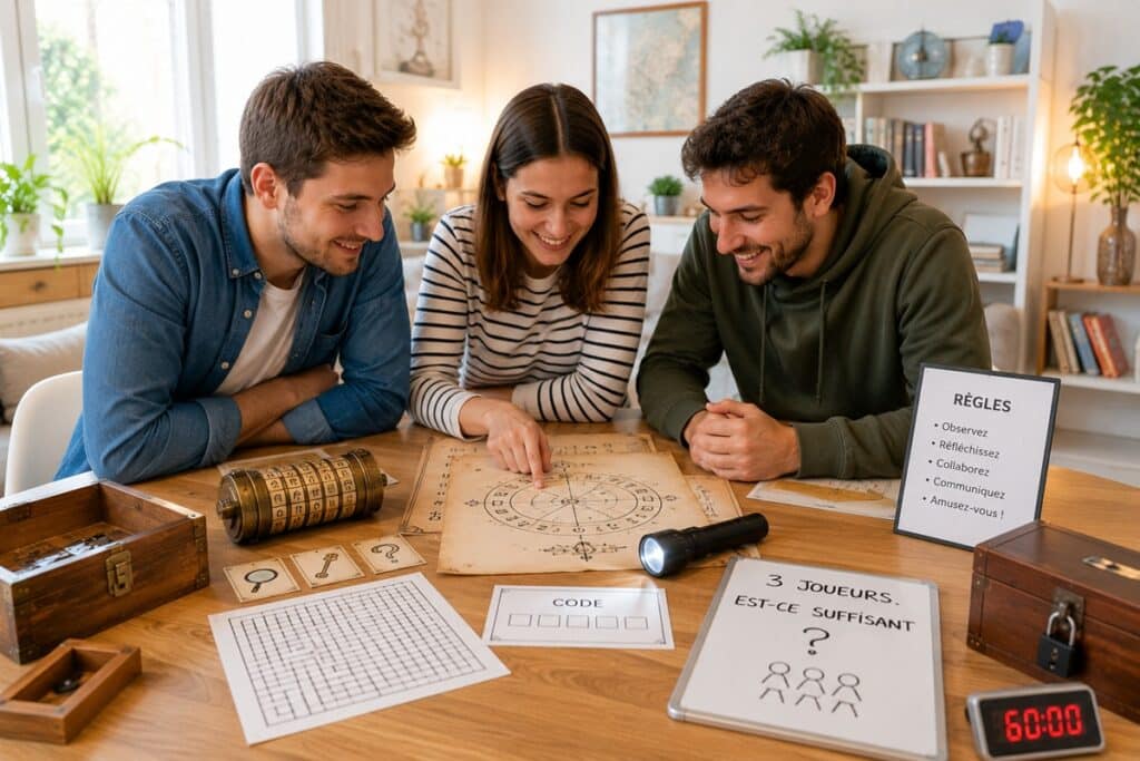 trois personnes participent à un escape game