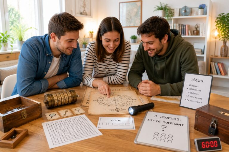 trois personnes participent à un escape game