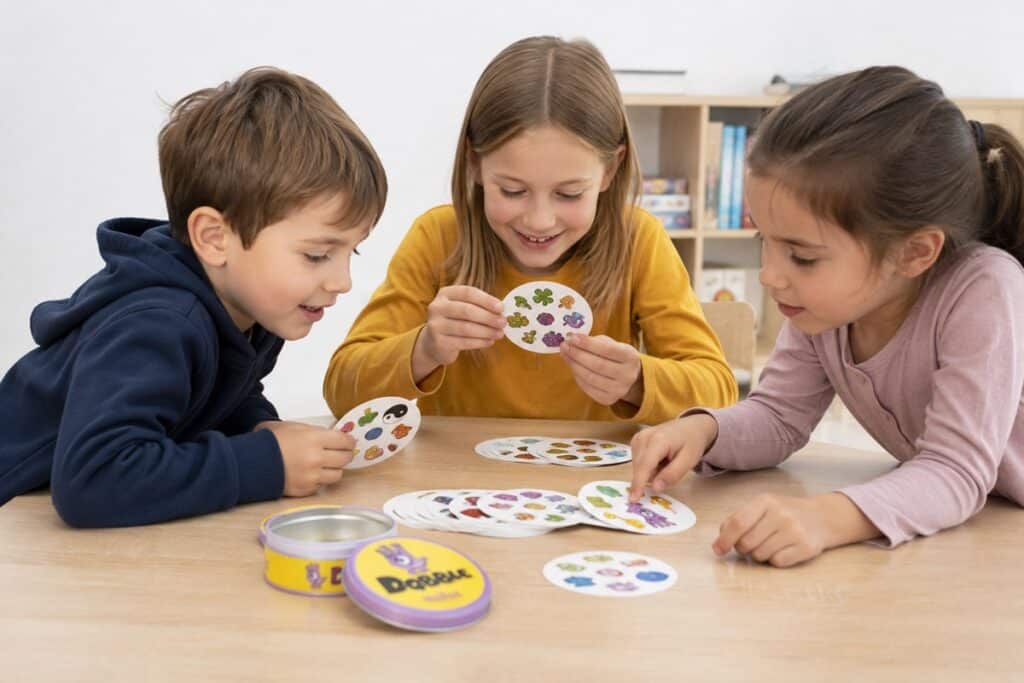 Enfants jouant à Dobble ensemble