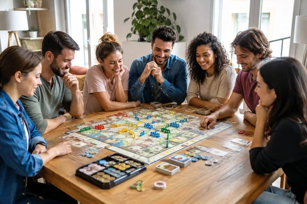 Partie conviviale à 7 autour d’un jeu de société