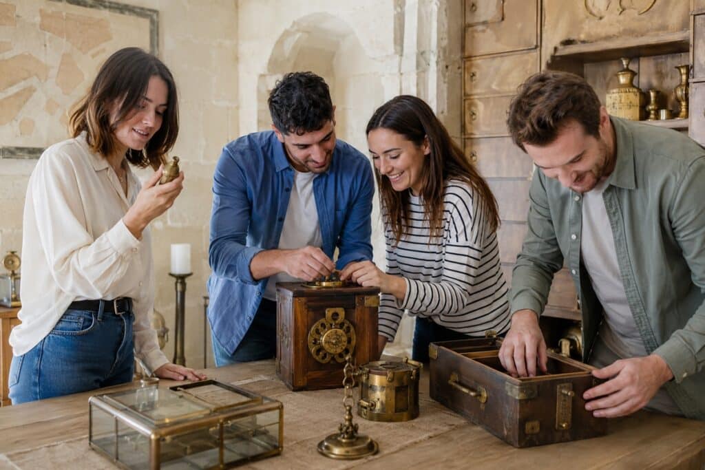 Quatre amis décryptent une énigme dans un escape game à Montpellier