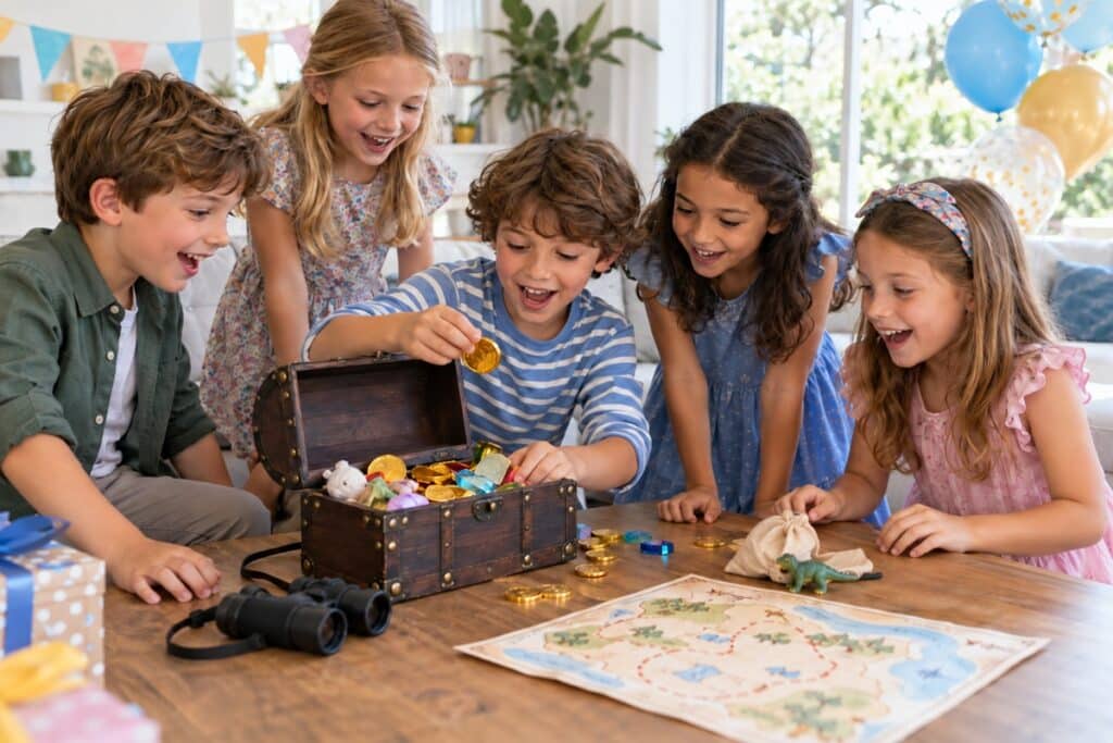 enfants participant à une chasse au trésor
